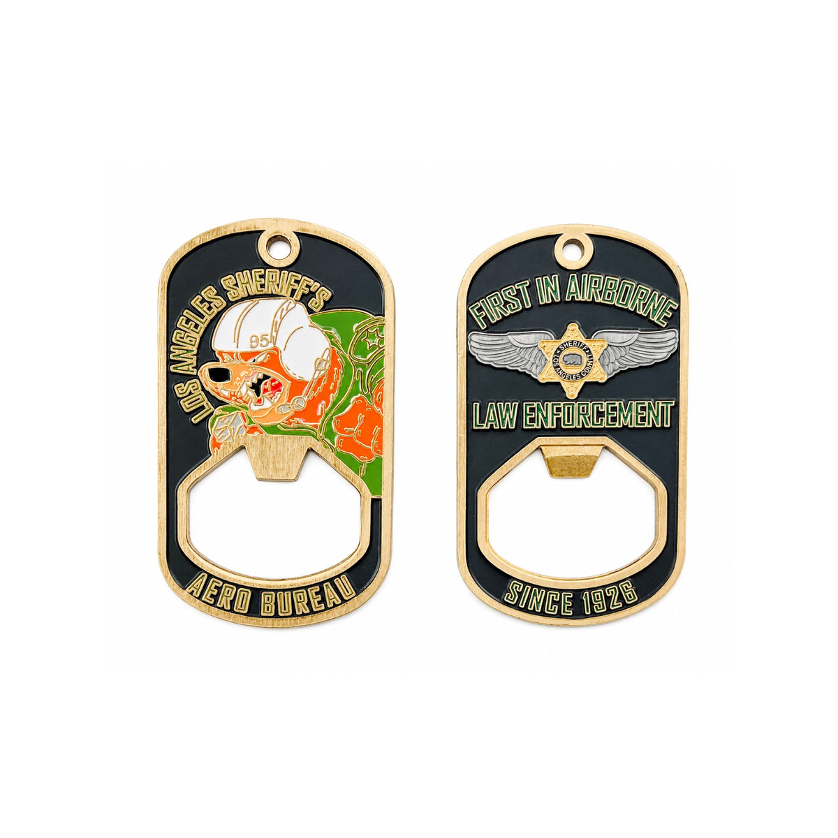 BOTTLE OPENER "FIRST IN AIRBORNE LAW ENFORCEMENT"