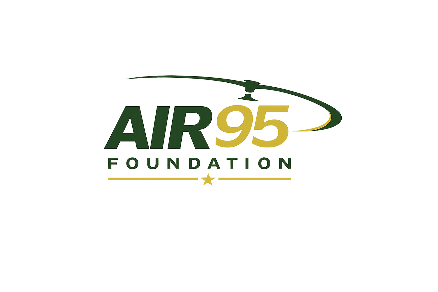 The logo for the Air 95 Foundation, featuring dark green and gold text with a helicopter graphic above and a gold star below, set against a plain white background.