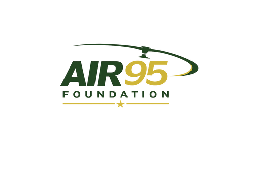 The logo for the Air 95 Foundation, featuring dark green and gold text with a helicopter graphic above and a gold star below, set against a plain white background.