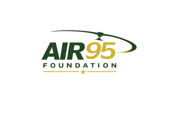 The logo for the Air 95 Foundation, featuring dark green and gold text with a helicopter graphic above and a gold star below, set against a plain white background.